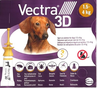 VECTRA 3D 1,5-4KG na PCHŁY KLESZCZE Pies 3 PIPETY