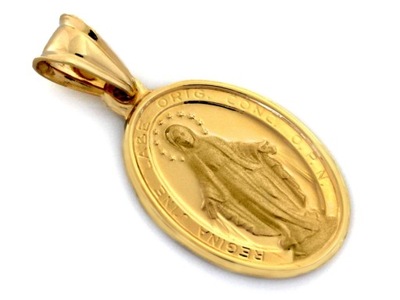 Złoty medalik zawieszka owalna Niepokalana dwustro