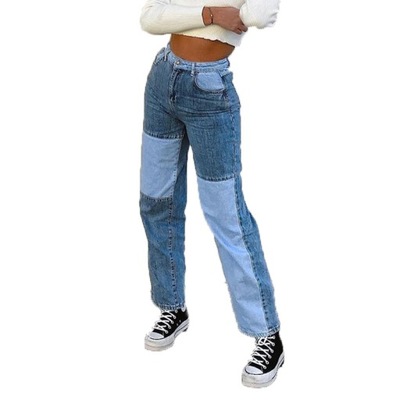 Y2K Jeansy Wysokiej talii Patchwork prosto Jean dl