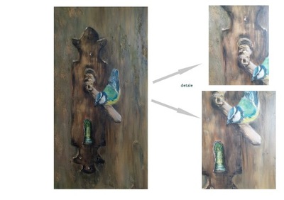 Obraz olejny ręcznie malowany 31x60 "Sikorka" las