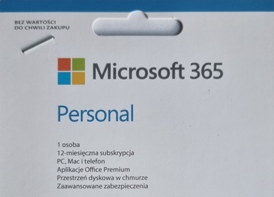 Microsoft Office 365 Personal 1 PC / 12 miesięcy