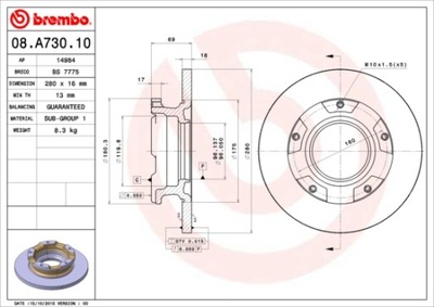 ГАЛЬМІВНІ ДИСКИ ГАЛЬМІВНІ ЗАД BREMBO 08.A730.10 08A73010