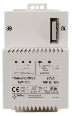 PULSAR TRANSFORMATOR AWT053 20VA 12V / 14V AC 1,6A / 1,4A