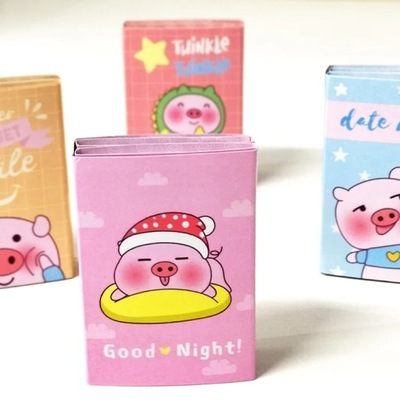 Kawaii Cute Cartoon różowa świnia 6 składany notatnik N razy kartki samoprz