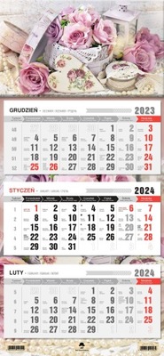 Kalendarz ścienny TRÓJDZIELNY 2024 RÓŻE