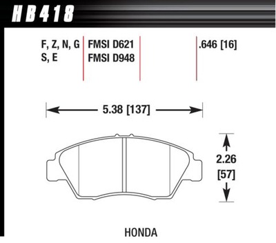 HB418F.646 HPS HAWK TRINKELĖS HONDA FIT CIVIC DEL SOL ACURA ILX RSX PRIEKINIAI 