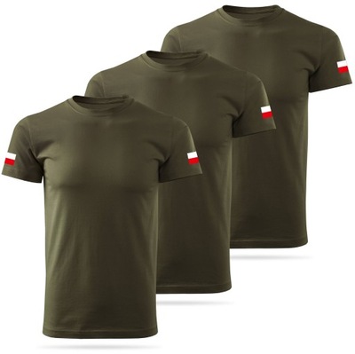 Zestaw 3 sztuk wojskowych koszulek T-shirt MON WOT z flagami Polski - S