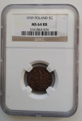 5 GROSZY 1939 ROK GRADING NGC MS 64 RB