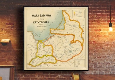 Stara MAPA Polski Zamkow i Ziem Krzyzackich60x60cm