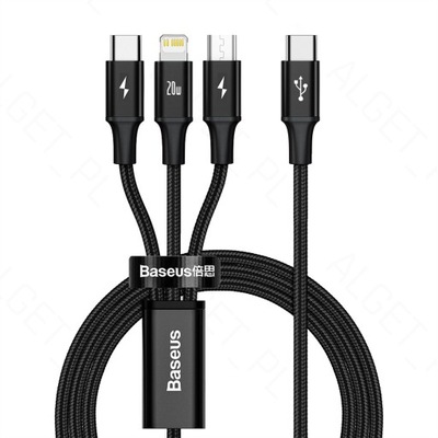 BASEUS KABEL WTYK USB C 3w1 ZESTAW KOŃCÓWKI LIGHTNING MICRO USB-C 20W