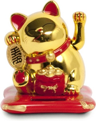 Mačiatko šťastia Maneki Neko Solárne, zlaté 10,5cm