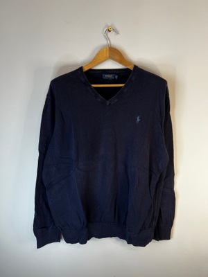 Sweter w serek granatowy Ralph Lauren z logiem XL