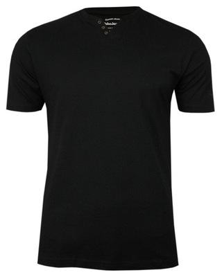 Czarny T-shirt Dekolt z Guzikami - PAKO JEANS - M