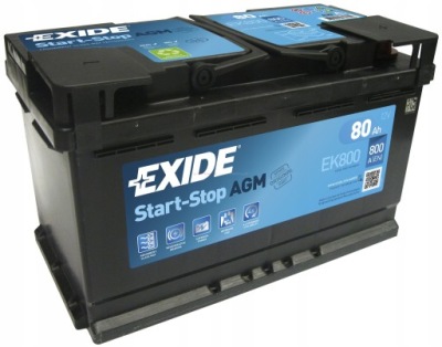 80ah 800a p+ 12v аккумулятор exide старт-стоп agm ek800 фото №1
