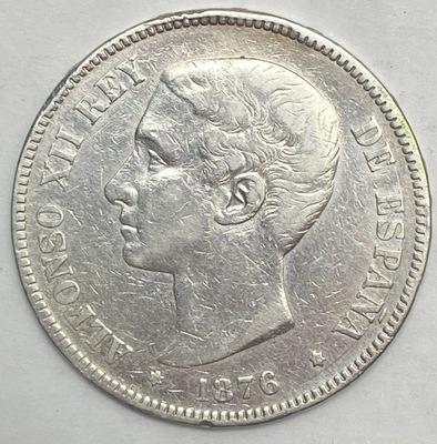 Hiszpania, Alfonso XII 5 Pesetas 1876 srebro *301
