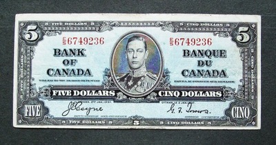 5 dolarów Kanada 1937 seria E/S 6749236