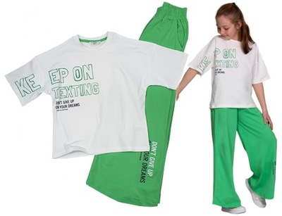 KOMPLET dresowy bluzka SPODNIE zielony 116 CK109