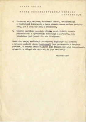 Paweł Kwiek 1977 Model demokratycznej wymiany info