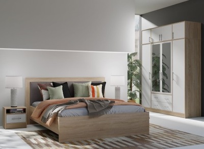 zestaw do sypialni łóżko podnoszone z pojemnikiem szafa wysoka Smart H