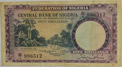 10.di.Nigeria, 5 Szylingów 1958 rzadki, St.3+