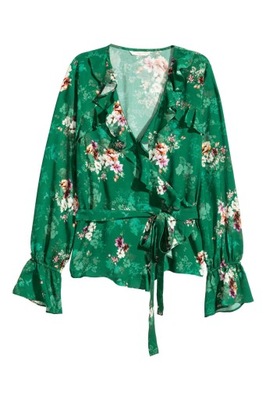 H&M- zielona bluzka koszula w kwiaty - 40