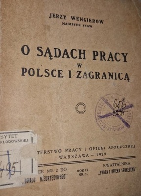O Sądach Pracy w Polsce i zagranicą Jerzy Wengierow 1929 r.