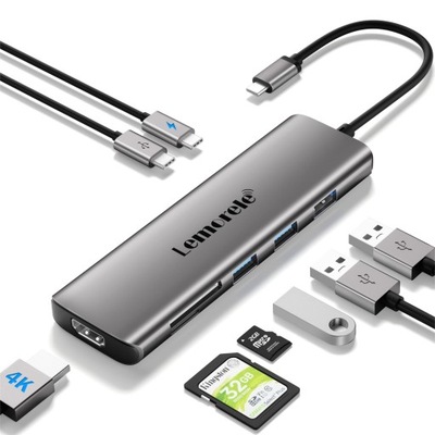 Lemorele 8-w-1 Hub USB C Stacja dokująca z portem 4K HDMI USB A USB C