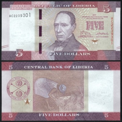 $ Liberia 5 DOLLARS P-31b UNC 2017