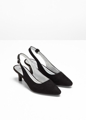 1G6B15 BONPRIX CZÓŁENKA Z PASKIEM CZARNE NA SZPILCE 37