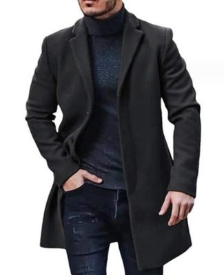 NYQ010) płaszcz męski czarny klasyczny do poł