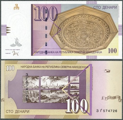 Macedonia Północna - 100 denarów 2022 * W29 * nowa seria