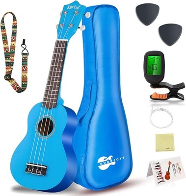 Everjoys ukulele sopranowe startowy torba tuner struny kostką niebieski