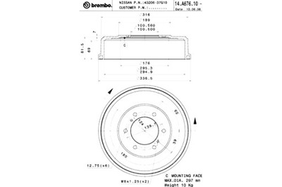 BREMBO БАРАБАНЫ ТОРМОЗНЫЕ 2 ШТУКИ. ЗАД NISSAN PICK UP 2.4-3.2D 03.86-04.05