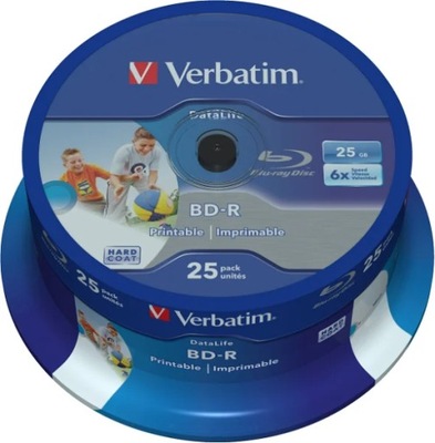 VERBATIM BD-R SL DataLife 25GB, 6x, z nadrukiem, wrzeciono 25 szt.