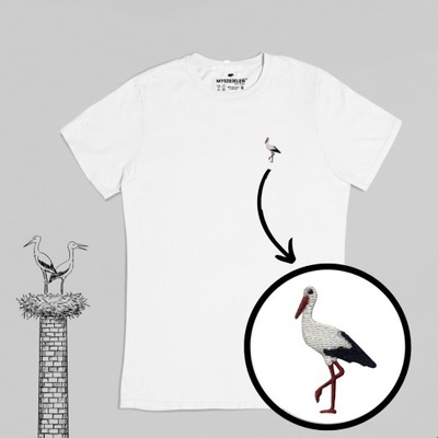 Haftowana koszulka T-shirt BOCIAN biały L