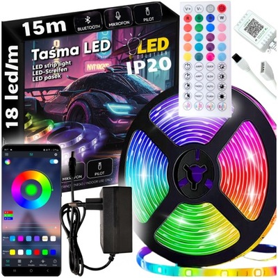 Taśma LED RGB kolorowa 15m + pilot Bluetooth (7334) • Cena, Opinie • Taśmy  LED 12119156364 • Allegro