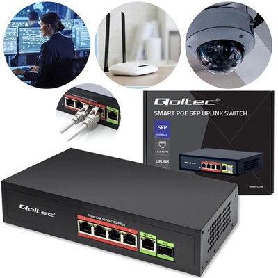 Przełącznik sieciowy SWITCH FAST Gigabit PoE Switch 4x RJ45 Uplink SFP 65WQ