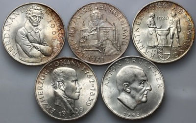 Austria, zestaw 5 x 25 szylingów 1959-1966