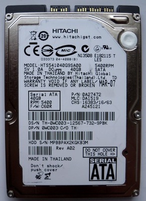 dysk Hitachi 40GB 2.5" 100% ok