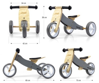 JAKE ROWER DREWNO BIEGOWY 2-3 KOŁA 3W1 GRAY GRAFIT POJAZD LEKKI ROŚNIE 12M+