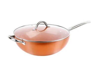 Patelnia wok z pokrywką 28cm miedź