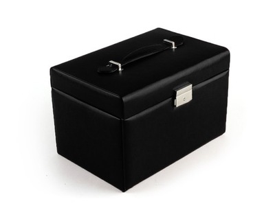 Kuferek na biżuterię czarny szkatułka skórzana