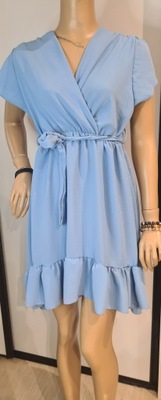 Sukienka z przekładanym Dekoltem - Niebieska