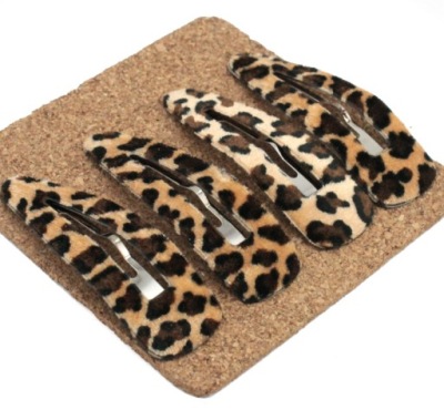 SPINKI DO WŁOSÓW BRĄZOWA PANTERKA 7 cm 4 SZTUKI