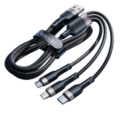 Kabel TOOCKI 3 w 1 USB - USB typ C / microUSB / Lightning 1,2 m. 100W 6A
