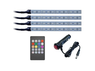 Oświetlenie WNĘTRZA auta RGB LED 4x12 LED music