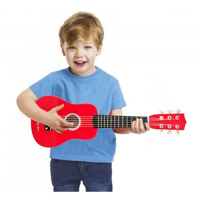 Viga Drewniana gitara KLASYCZNA dla dzieci Czerwona 53 cm 6 strun ukulele