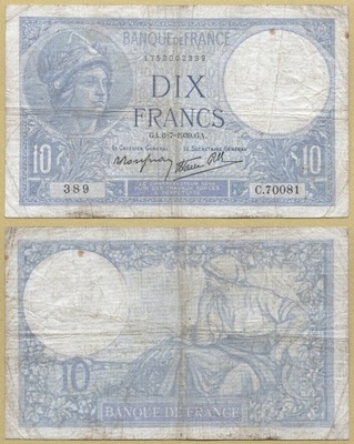 -- FRANCJA 10 FRANCS 10.7.1939 C P84a s.III-/IV+