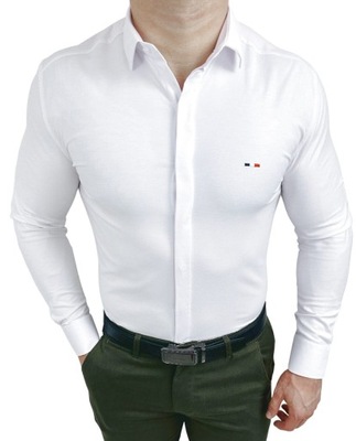 Koszula meska biala slim fit z zakryta plisa - S