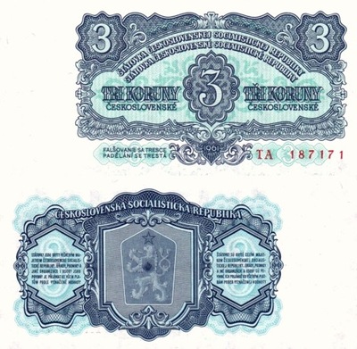 # CZECHOSŁOWACJA - 3 KORONY - 1961 - P-81 - UNC